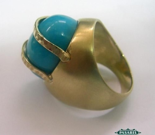 New 14k Yellow Gold Turquoise Designer Ring - Picture 4 of 4