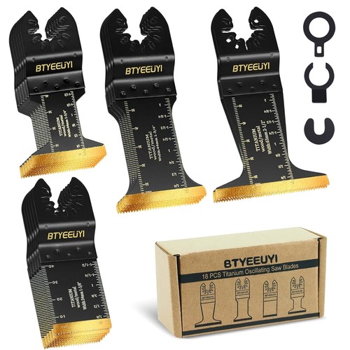 18 PCS Titanium Oscillating Tool Blades Metal Cutting, Universal Multitool Blade