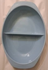 Vtg PYREX 1.5qt Divided Casserole/Serving Dish Dusky Blue No Chips/Cracks Noted