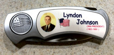 Lyndon Johnson-36th President-Fighter Plus Folding Lockback Pocket Knife w/Flag