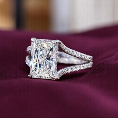 Radiant Cut Diamant Ehering 4 Kt Zertifiziert IGI Lab Grown 950 Platin