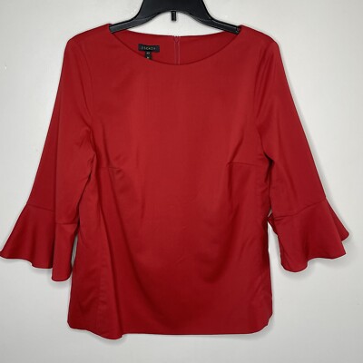 ESCADA Top Women 40 US 10 Red Bell Sleeve NEW $795 Virgin Wool Blend Stretch