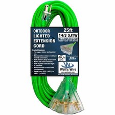 25' Lighted 14/3 Heavy Duty 3 Outlet SJTW Extension Cord - 14 3 25ft Green Outdo