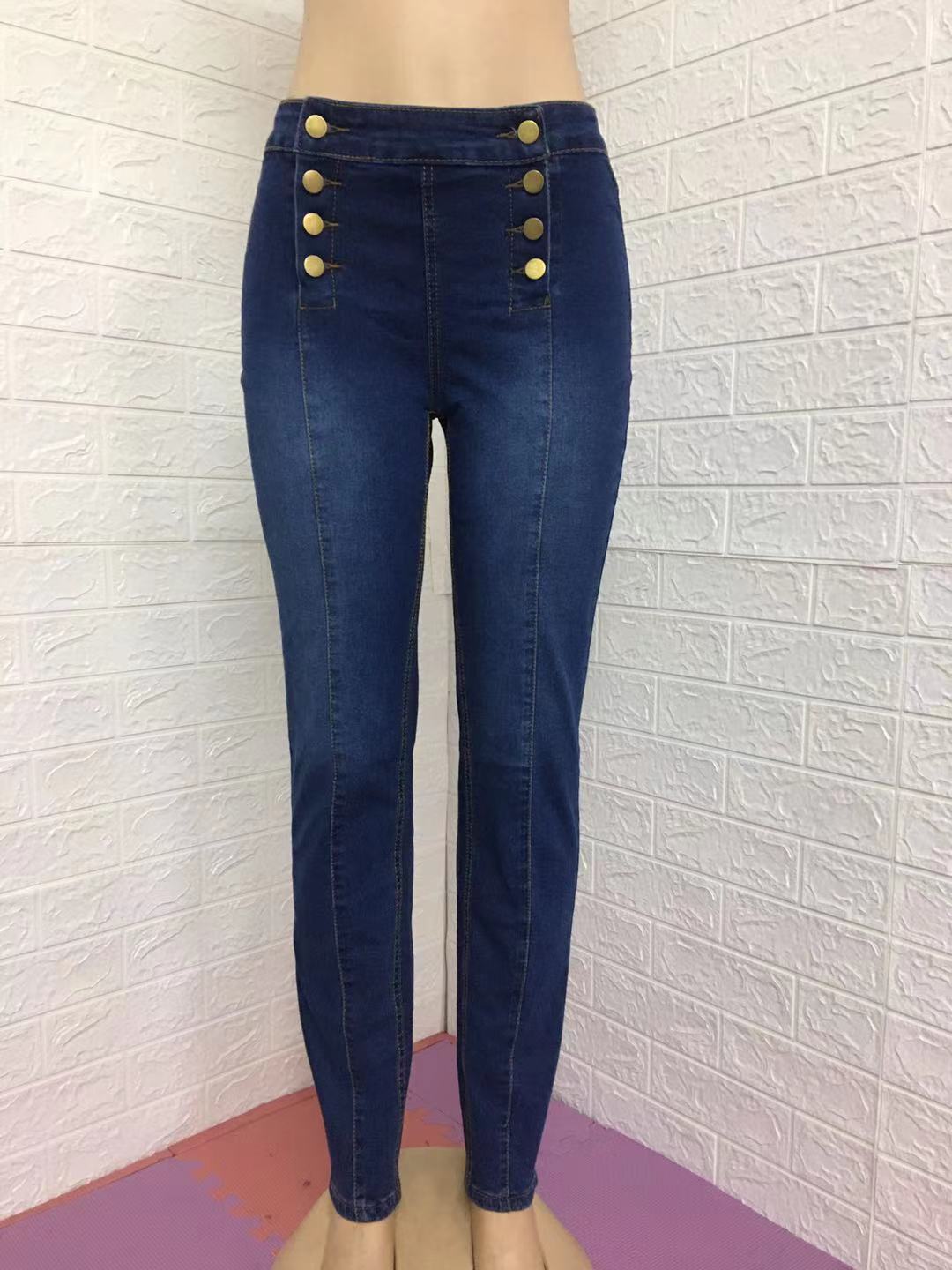 Pantalones de mezclilla elásticos ajustados sexy de doble botonadura largos cintura baja para mujer