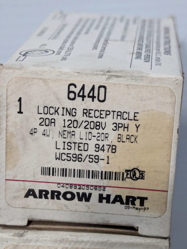 Lot of 2 Arrow Hart 6440 Locking Receptacle, 20A, 120/208V, 3PH, Y 4P 4W - Image 3 of 4