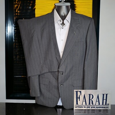 Farah 2 Piece Suit Mens 40R 36X33 Gray Pinstripe Wool Blend