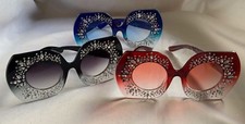 Women's Retro Round Crystal Over Sized Sunglasses UV 400-New