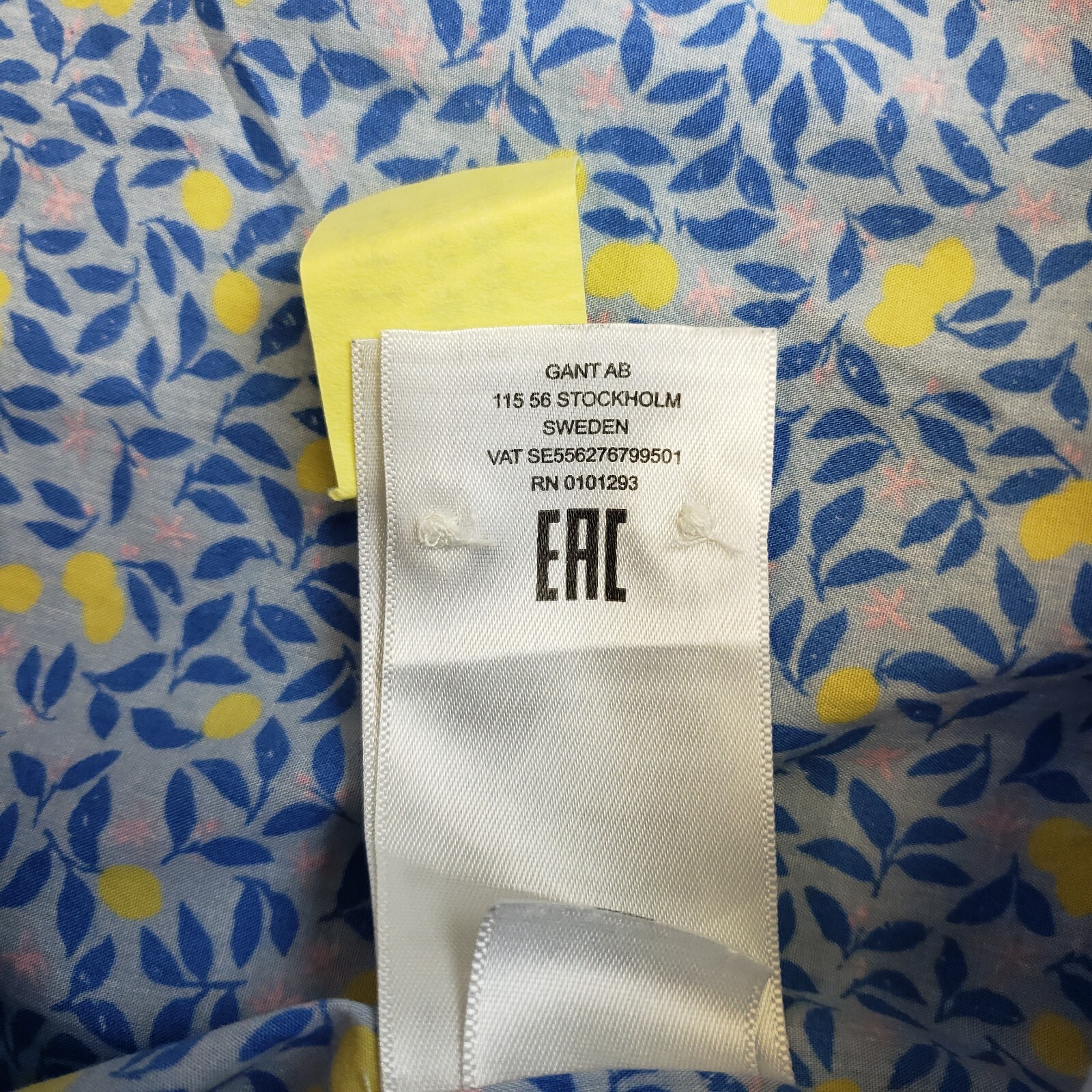 GANT Mens Shirt Lemon Print Large 41 42 Regular Fit Blue Allover Print