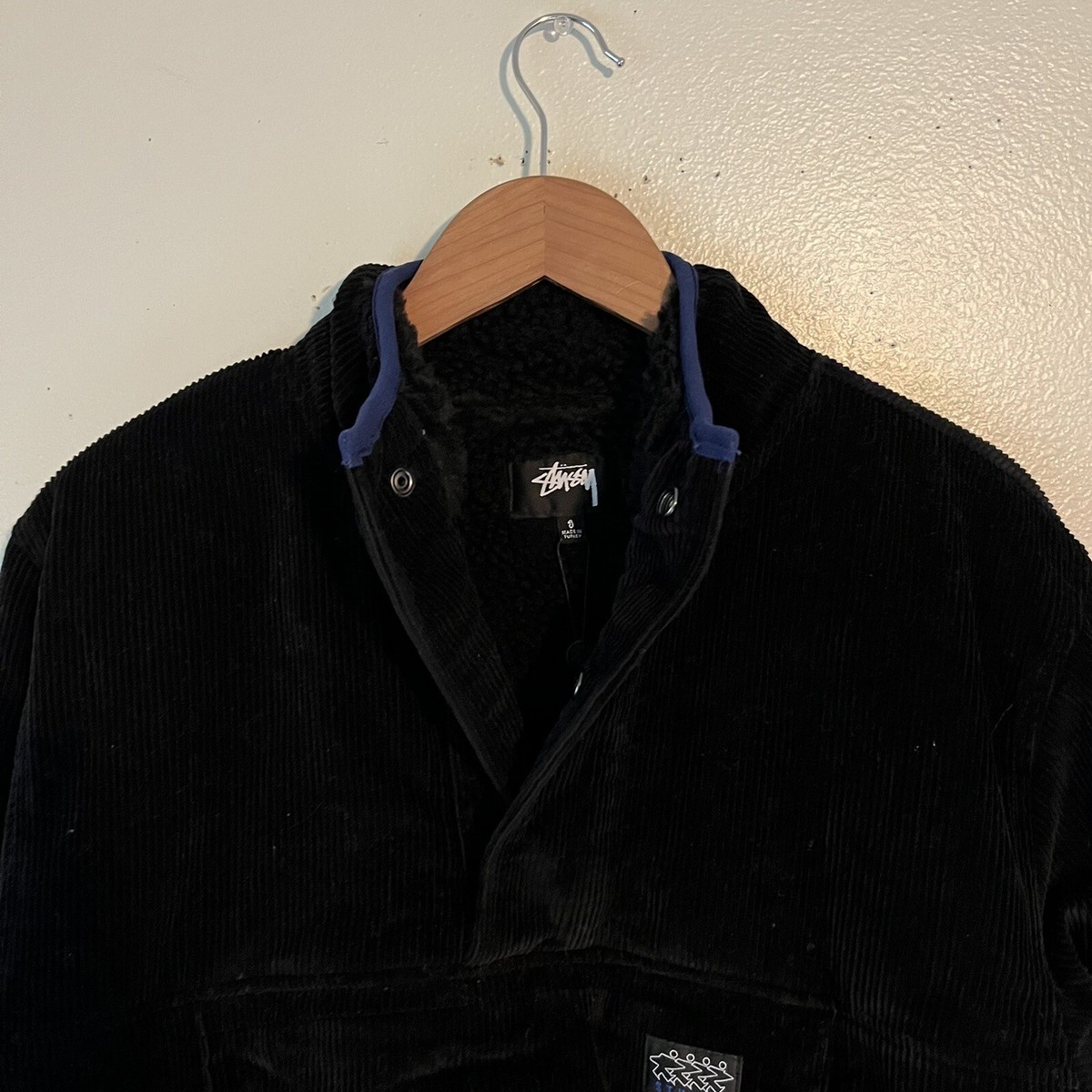 Stussy Corduroy Fleece Pullover Jacket Black Small Authentic Worn