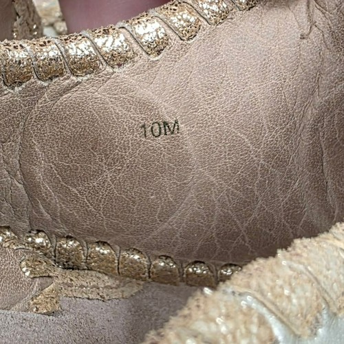 Jack Rogers Marbella Cuñas de Madera 10 Tachuelas Metálicas de Cuero Dorado Punto de Látigo Playa - Imagen 2 de 15