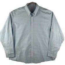Brooks Brothers Men XL Blue Gingham Long Sleeve Button Down Cotton Blend Stretch