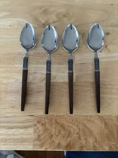 EKCO ETERNA La Joya Stainless Steel Flatware Japan MCM 4 Tablespoons Faux Wood