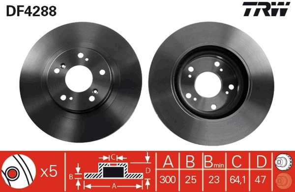 2X Bremsscheibe TRW DF4288 FüR Civic EP EU EV Honda 7 Hatchback Type EP3-image