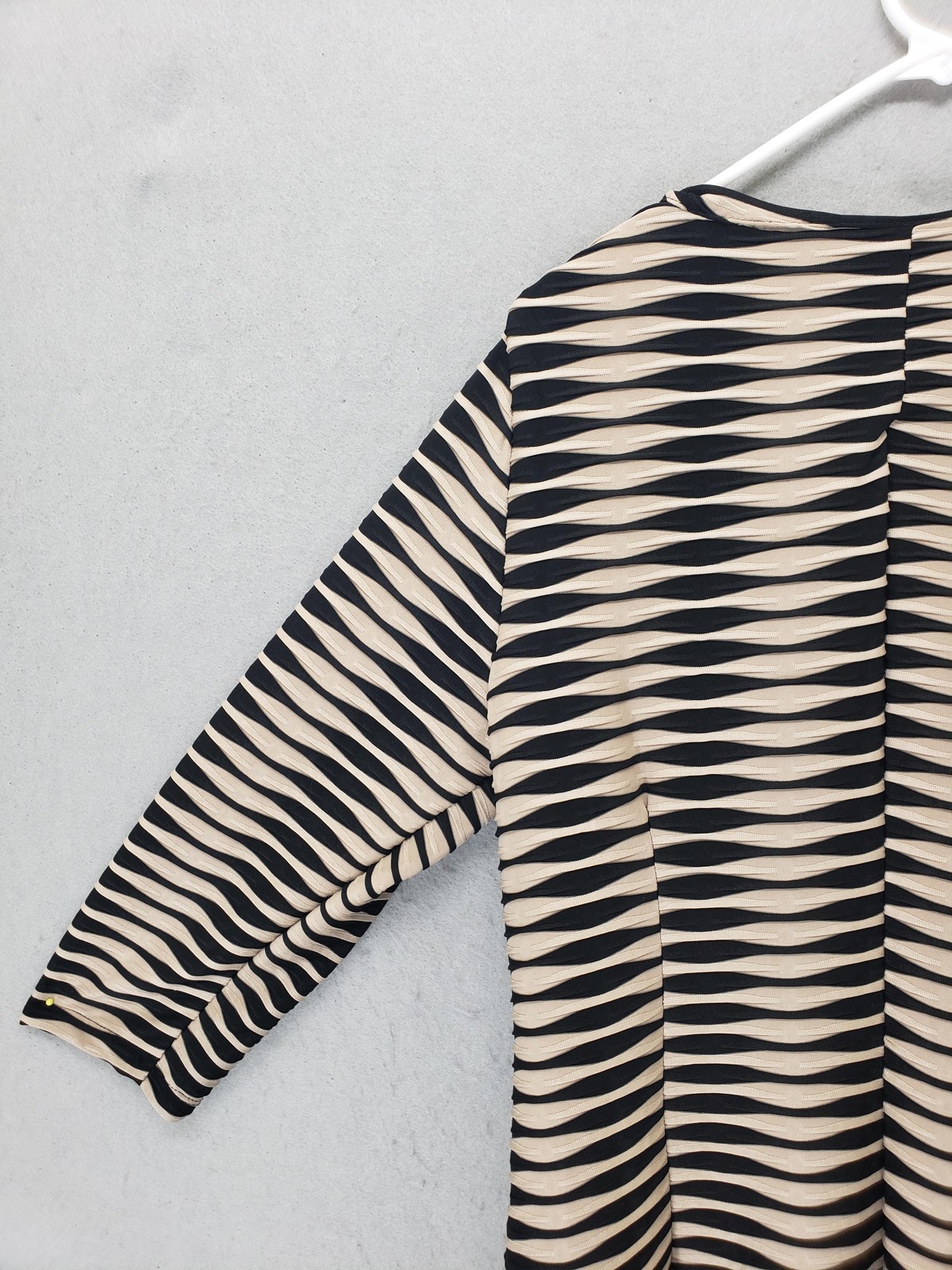 Shelby & Palmer Dress Womens 16 Black Beige Stripe Ruched Knee Length 3/4 Sleeve