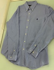 Polo Ralph Lauren Shirt Mens Large L 16.5 Classic Fit Blue Stripe Stretch Poplin
