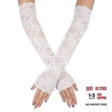 Fingerless White Lace Gloves for Women Elbow Length Lace Arm Sleeves Elegant