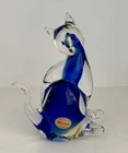 Vintage Murano Hand Blown Art Glass Cat Figurine 5.5” Cobalt Blue Gold w Tag