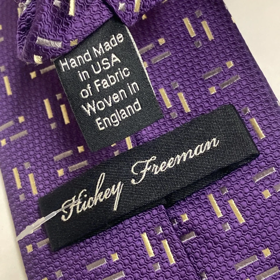 HICKEY FREEMAN TIE PURPLE GEOMETRIC XL Extra Long Tall Necktie MADE IN USA.  S66 - Image 4 of 4