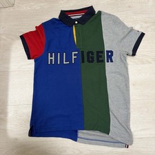 Y2K Tommy Hilfiger Polo Shirt Men Small Color block Cotton Spellout Rugby Style