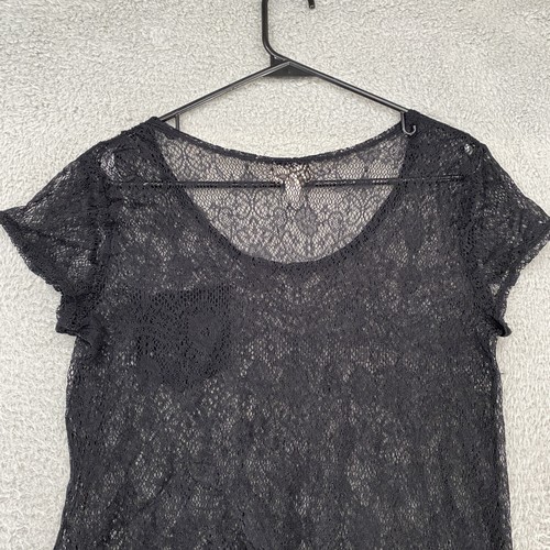 Mudd Y2K Lace Shirt Womens XL Black Nylon Goth Whimsigoth Short Sleeve Beach - Picture 7 of 10
