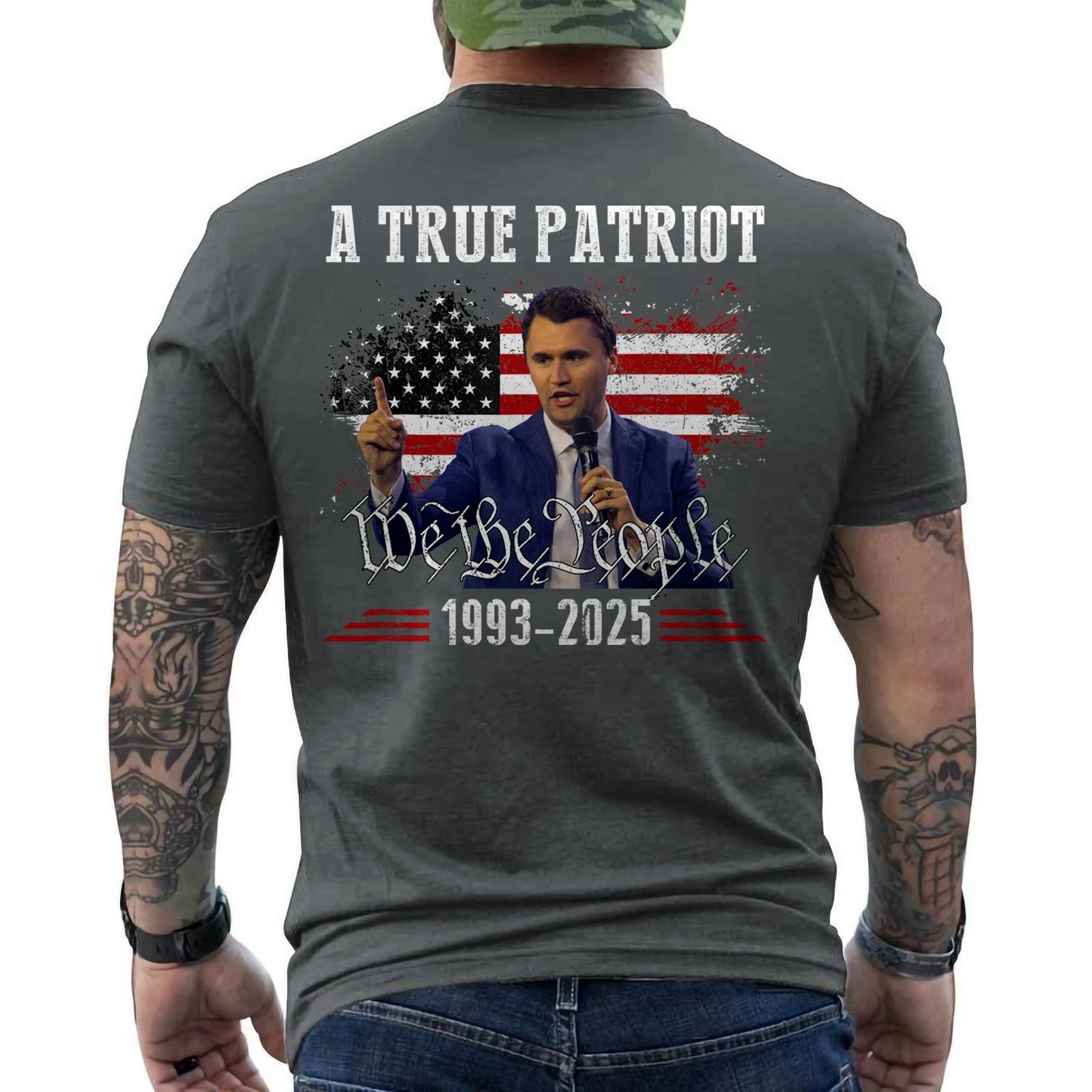 Charlie Kirk Shirt, True Patriot 1993-2025 Rip Memorial American Flag