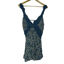 Free People All We Know Slip Dress Mini A Line Medium Blue Floral Lace Boho