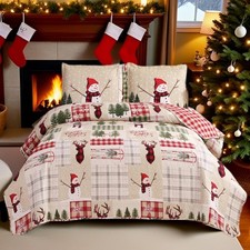 Reversible King Size Christmas Quilt Set - Cozy Christmas Decor with Snowmen ...
