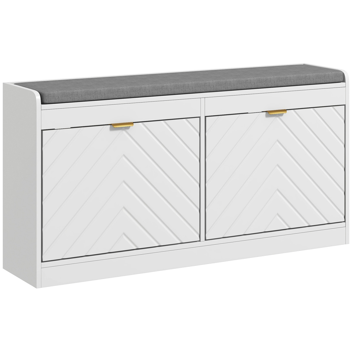 HOMCOM Shoe Storage Bench, Narrow Shoe Bench with 2 Flip Drawers, Seating Cushion and 2 Vents for 8 Pairs of Shoes for Entryway, Hallway, White - Image 2