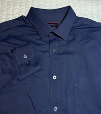 UNTUCKit Mens XL Regular Fit Navy Blue Gironde Nylon Stretch Button Up L/S Shirt