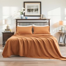 Flax Linen Cotton Sheet Set King Size, 4Pcs Natural Linen Blend Bed Sheet wit...