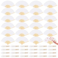 CHRORINE 24 Pack White Bamboo Folding Fans Handheld Paper Hand Fans for Women...