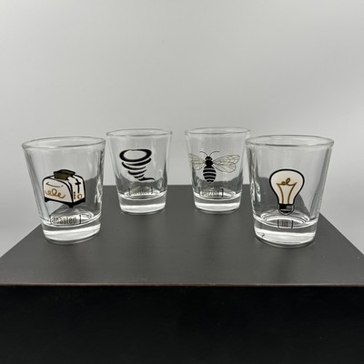 Jay Import Set of 4 Shot Glasses Buzzed Lit Toasted Twisted Novelty Barware