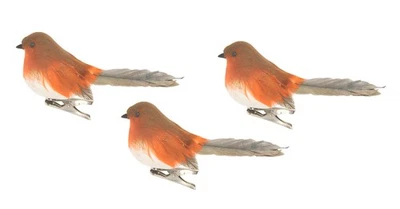 Robin Christmas Tree Decorations Gisela Graham 11cm Clip on Ornaments x 3