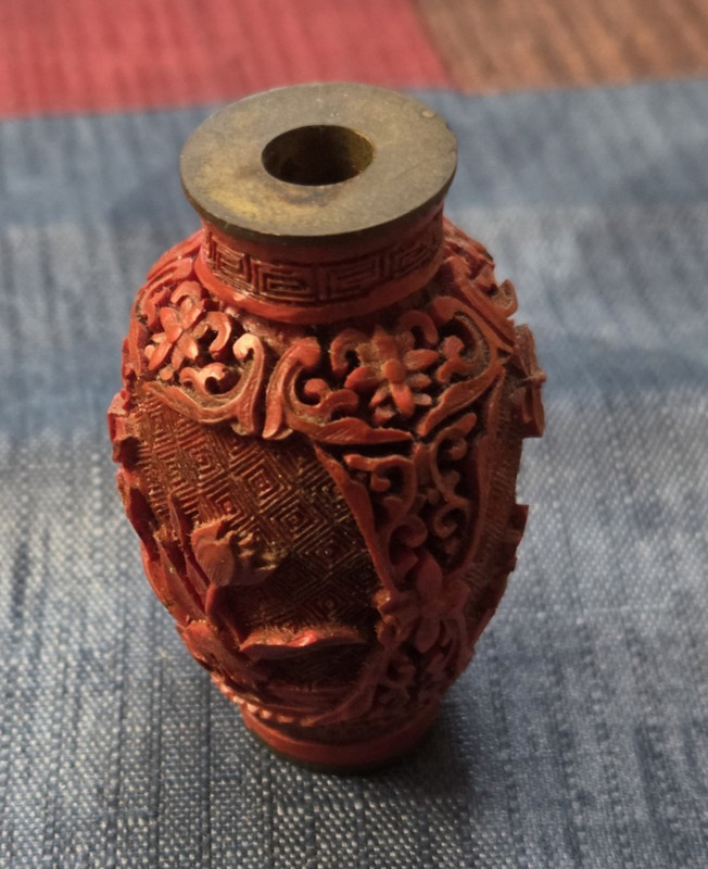   Carved Antique Cinnabar Lacquer Chinese Snuff Bottle  - 2 inches
