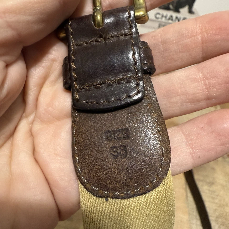 Cinturón Polo Ralph Lauren Vintage Cuero Lona Algodón Tostado Talla 38 Usado Foto 4 de 4