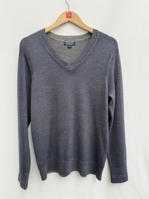 Ralph Lauren Polo Jeans 100% Merinowolle V-Ausschnitt Pullover Blau Grau Herren Medium