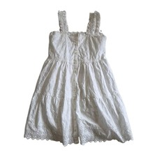Gap x DOEN Girls Dress Size 10-11 White Eyelet Cotton Midi Tiered Cottagecore