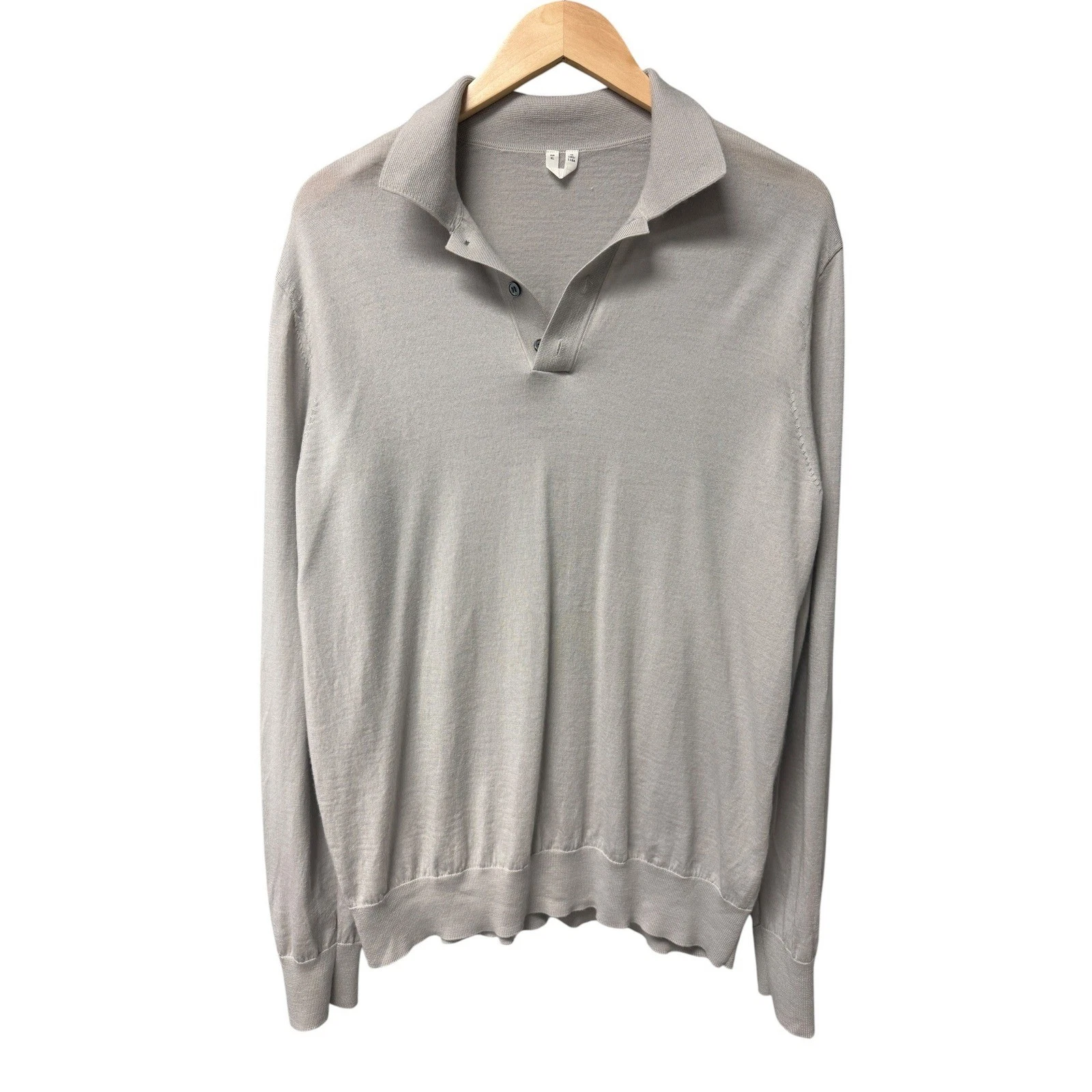 Arket Polo Sweater Mens XL Grey 100% Wool Long Sleeve Knit Top Quiet Luxury