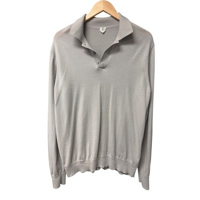 Arket Polo Sweater Mens XL Grey 100% Wool Long Sleeve Knit Top Quiet Luxury