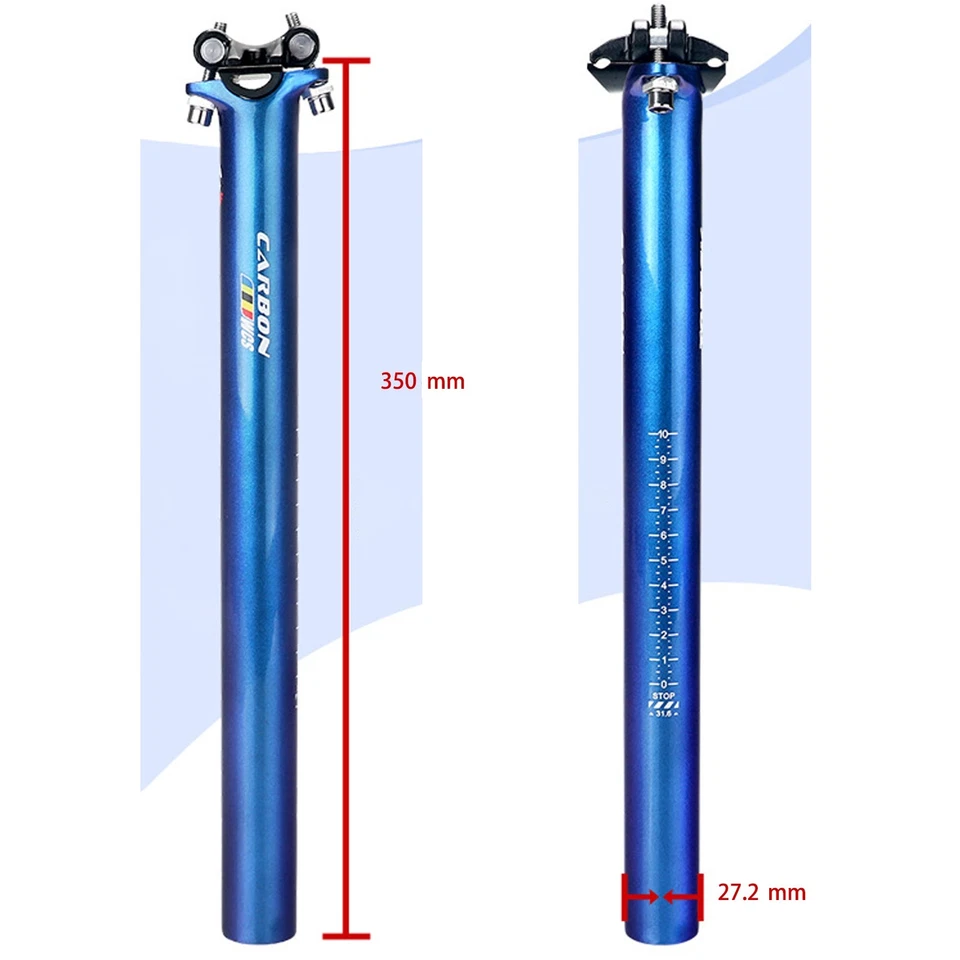 Tubo de fibra de carbono Tija de sillín para bicicleta de carretera Azul 27,2 x 350 mm Foto 2 de 4