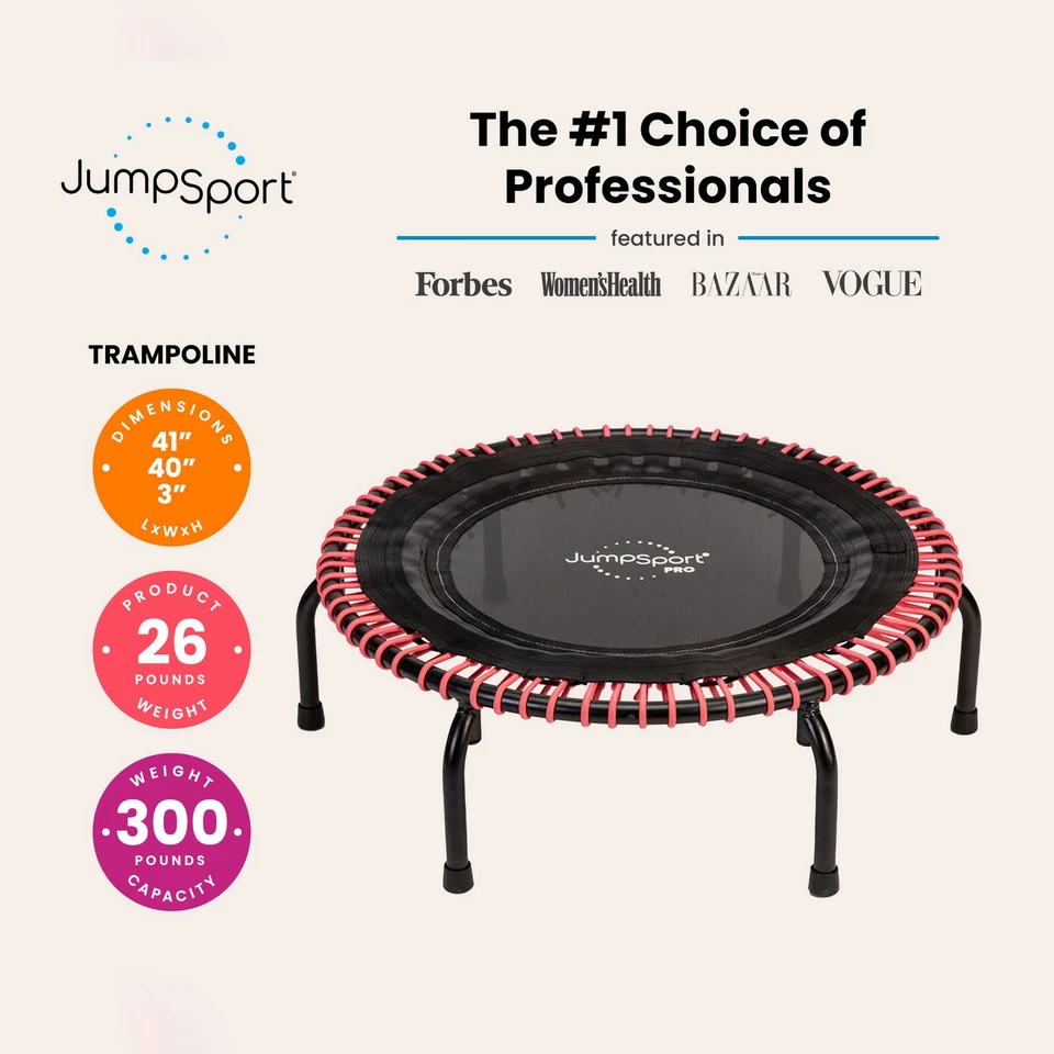 JumpSport 350 PRO 39 Inch Fitness Trampoline with Pink EnduroLast Elastic Cords - Image 3 of 4