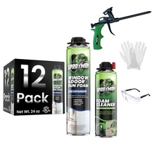 Sprayman Window & Door Low Expansion Gun Foam 24oz, 12 Pack - Gun Included Set