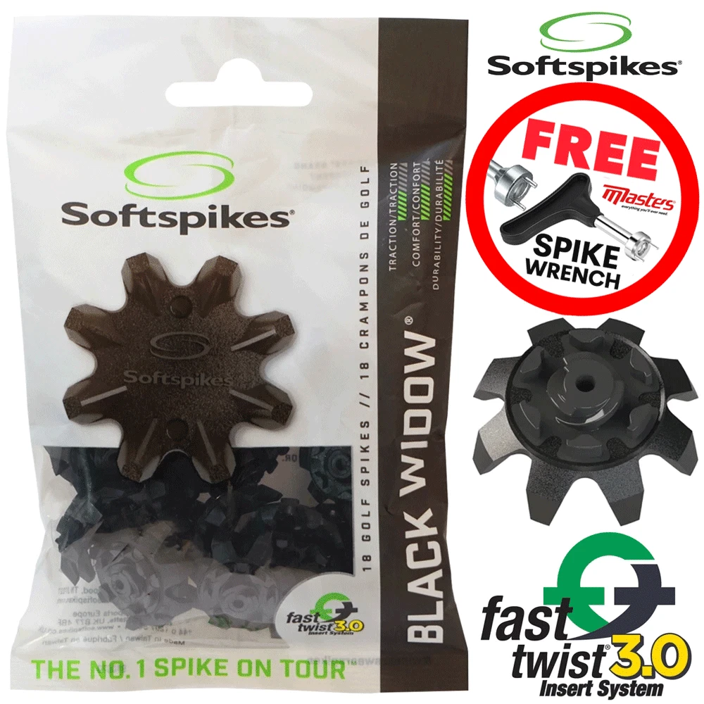 FOOTJOY SOFT-SPIKES® BLACK WIDOW GOLF SPIKES X 18 PACK +FREE SPIKE TOOL