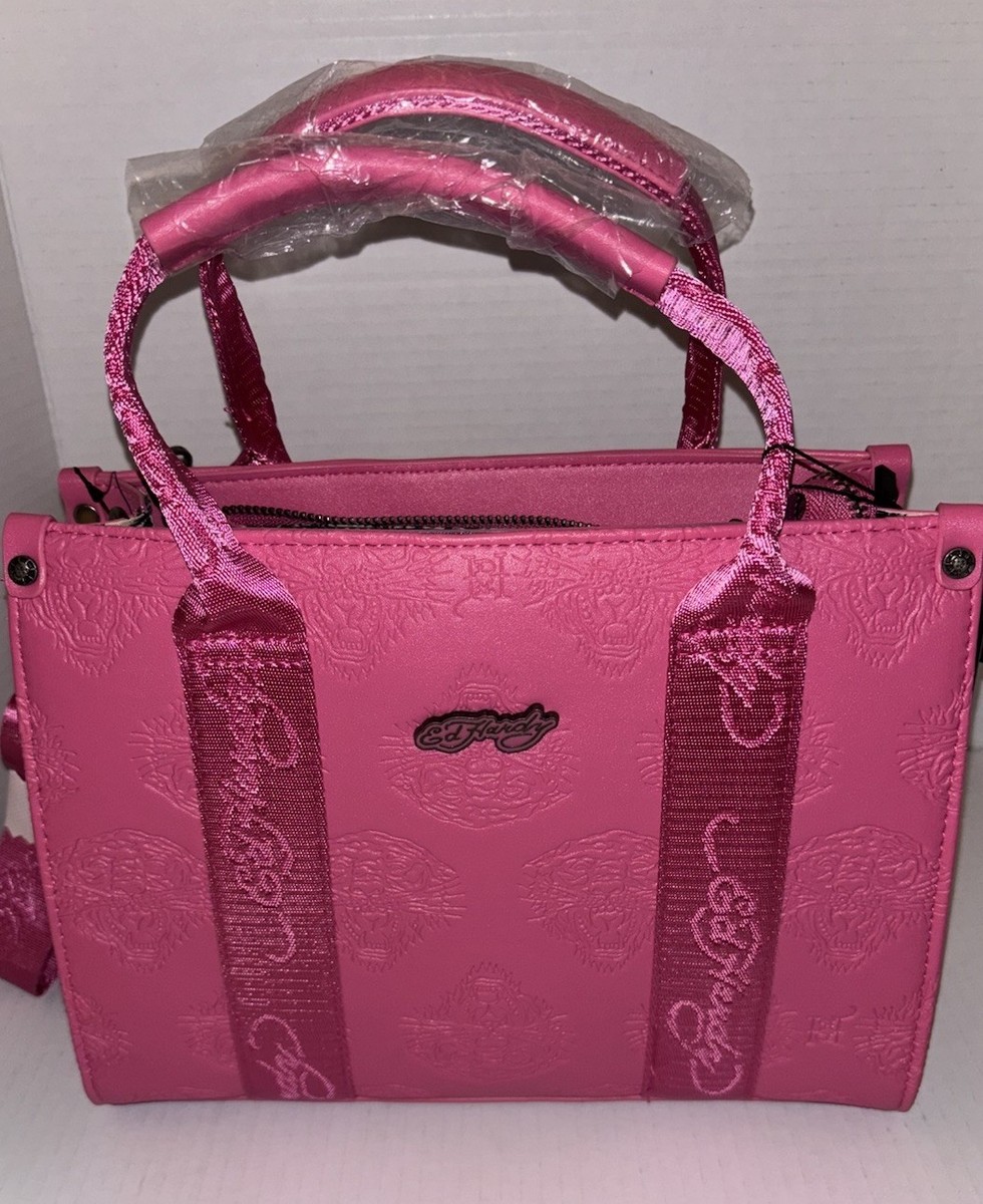 New Ed Hardy Hot Pink Tote Satchel Purse Crossbody Strap Bag