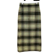 Vintage 90s Plaid Wool Blend Maxi Skirt High Waist Pencil Dark Academia Green