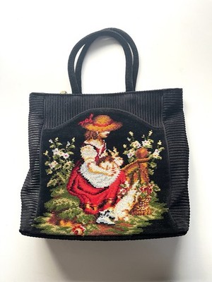 FEILER Chenille Tote Bag Black Girl and Floral Design Excellent Condition