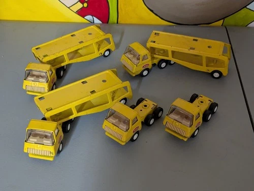 5 Vintage 1970s Tonka Metal Yellow Lowboy/car Hauler Trailer Flat Bed Hauler Lot