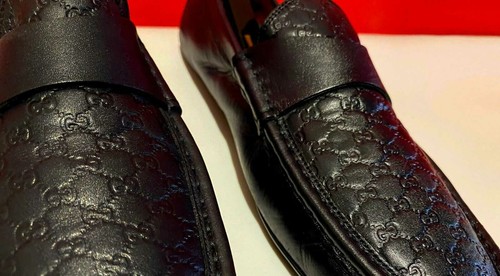 G G ICONIC BLACK LEATHER LOAFERS SHOES 