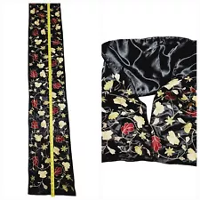 Silky Floral Table Runner 71x13 Black Red Green Cream