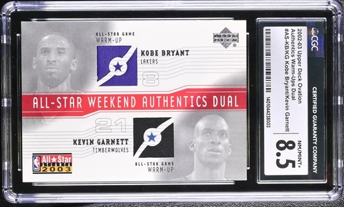 2003 Kobe Bryant Kevin Garnett NBA All Star Game Used Dual Relic Patch CGC 8.5